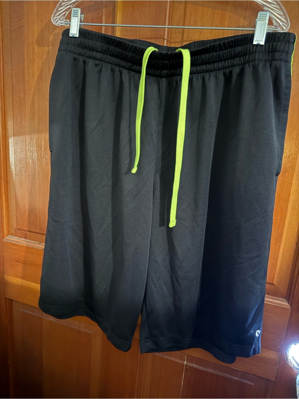 Xersion Black Athletic Shorts with Neon Lime Drawstring
